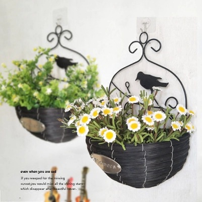 Factory Direct Sales Hot Willow Woven Wood Wall Hanging Flower Pot Home Gardening Creative Grass Rope Wall Hanging Flower Basket Wholesale