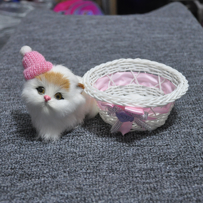 仿真小猫皮毛小动物汽车摆件一按会叫萌宠小猫咪玩具饰品厂家直销白底实物图