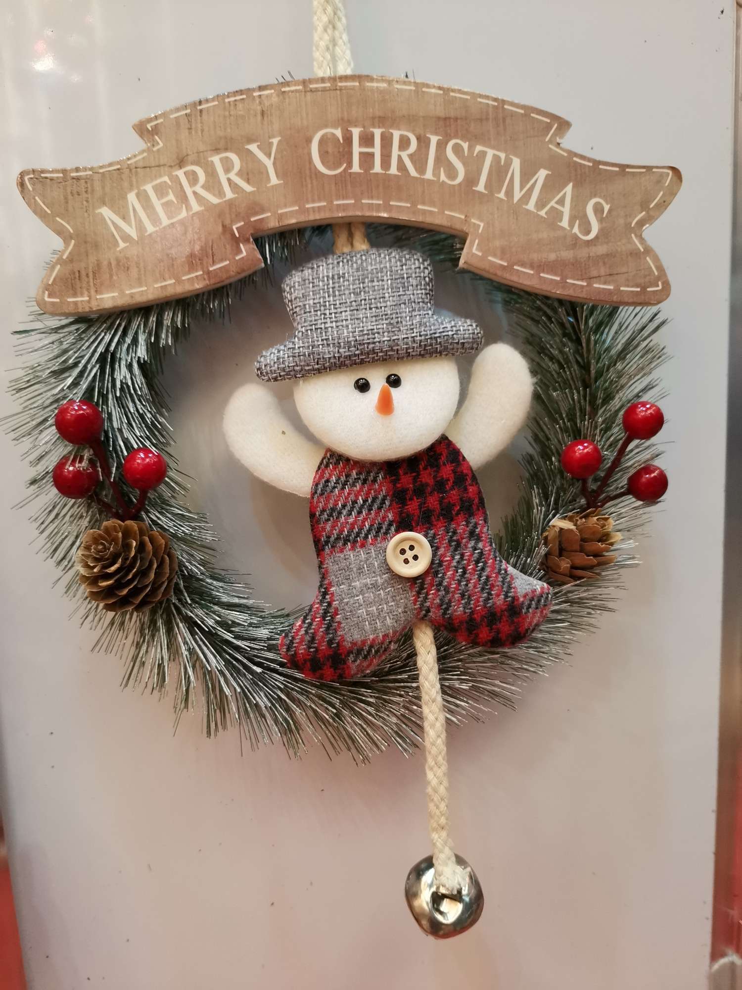 Christmas Snowman Pendant with pine needle ring, 19*31CM