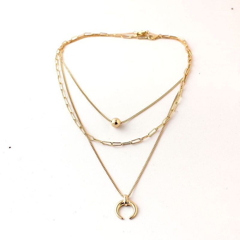 New ins web celebrity chain clavicle chain necklace fashion personality double pendant moon bud necklace choker trend thumbnail