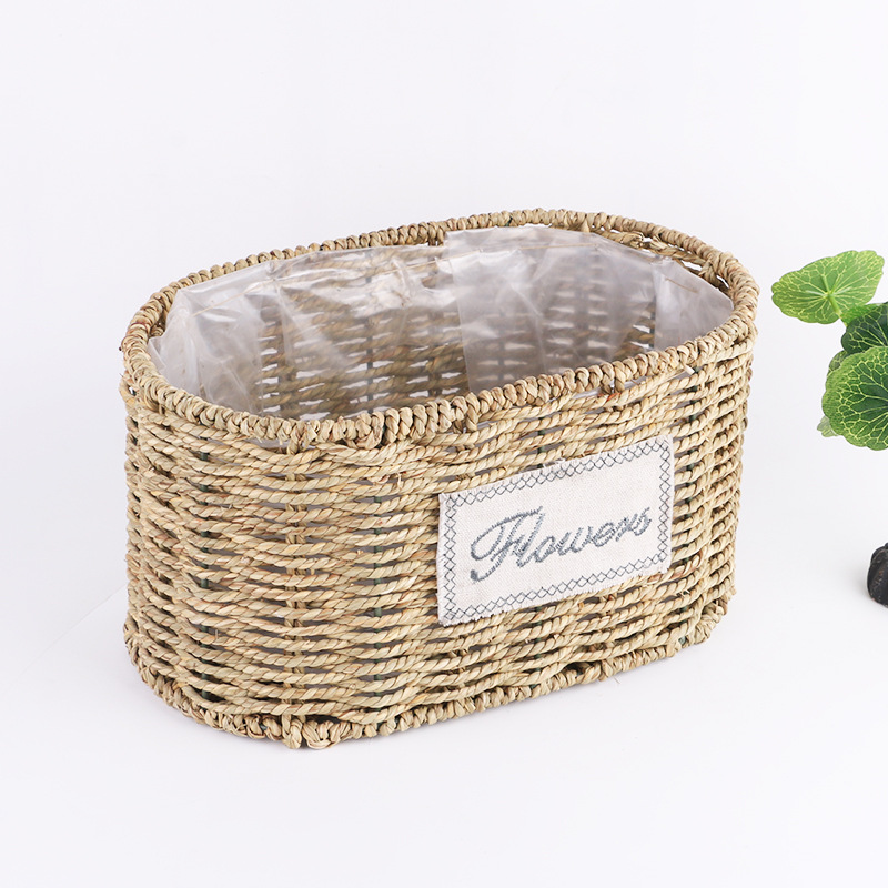 Factory Direct Sales Garden Home Decoration Grass Woven Rattan Basket Flower Vase Arrangement Green Plant Succulent Pot Pot Set 2 Flower Baskets Application Scenario
