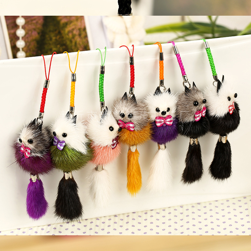 水貂毛小狐狸挂件 狐狸手机挂饰包包挂件 钥匙扣挂坠包包手机挂件图