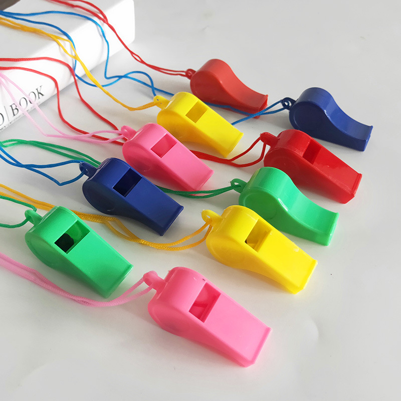 Plastic whistle board, 24 sets of whistles, whistles with ropes, plastic whistles, outdoor survival competition, first aid and cheering whistles, direct sales in color Specification image