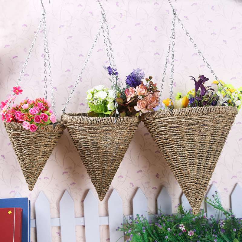 Wholesale Rattan Willow Woven Grass Woven Green Flowers Hanging Basket Flower Basket Hanging Orchid Flower Pot Hanging Green Plant Creative Decoration Pot Pot Hanging Basket details Picture
