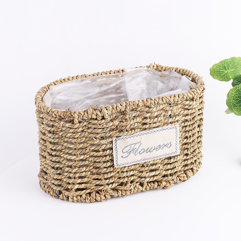 Factory Direct Sales Garden Home Decoration Grass Woven Rattan Basket Flower Vase Arrangement Green Plant Succulent Pot Pot Set 2 Flower Baskets details Picture