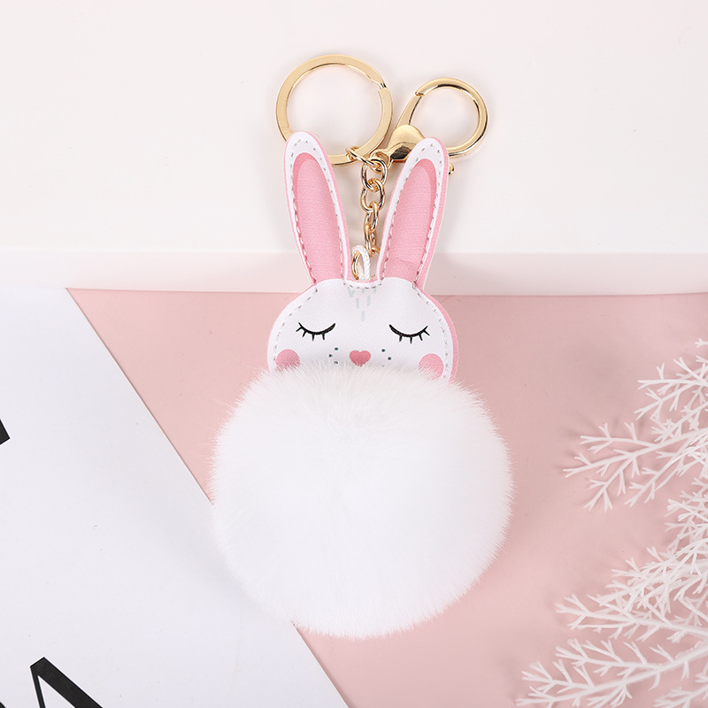 创意款兔耳朵毛球钥匙挂件 仿獭兔毛绒挂件 汽车包包配饰厂家直销产品图