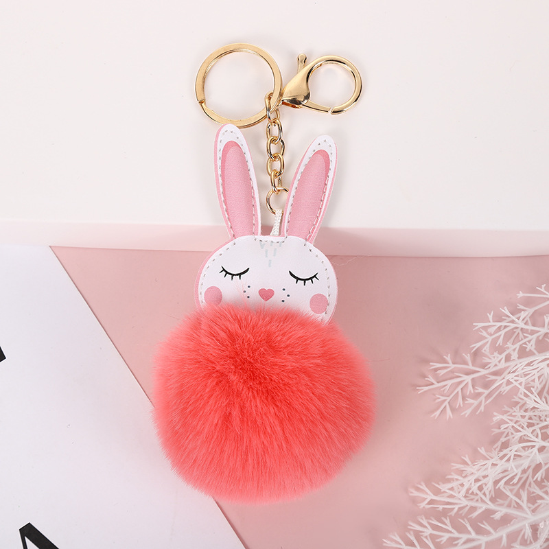 创意款兔耳朵毛球钥匙挂件 仿獭兔毛绒挂件 汽车包包配饰厂家直销详情图6