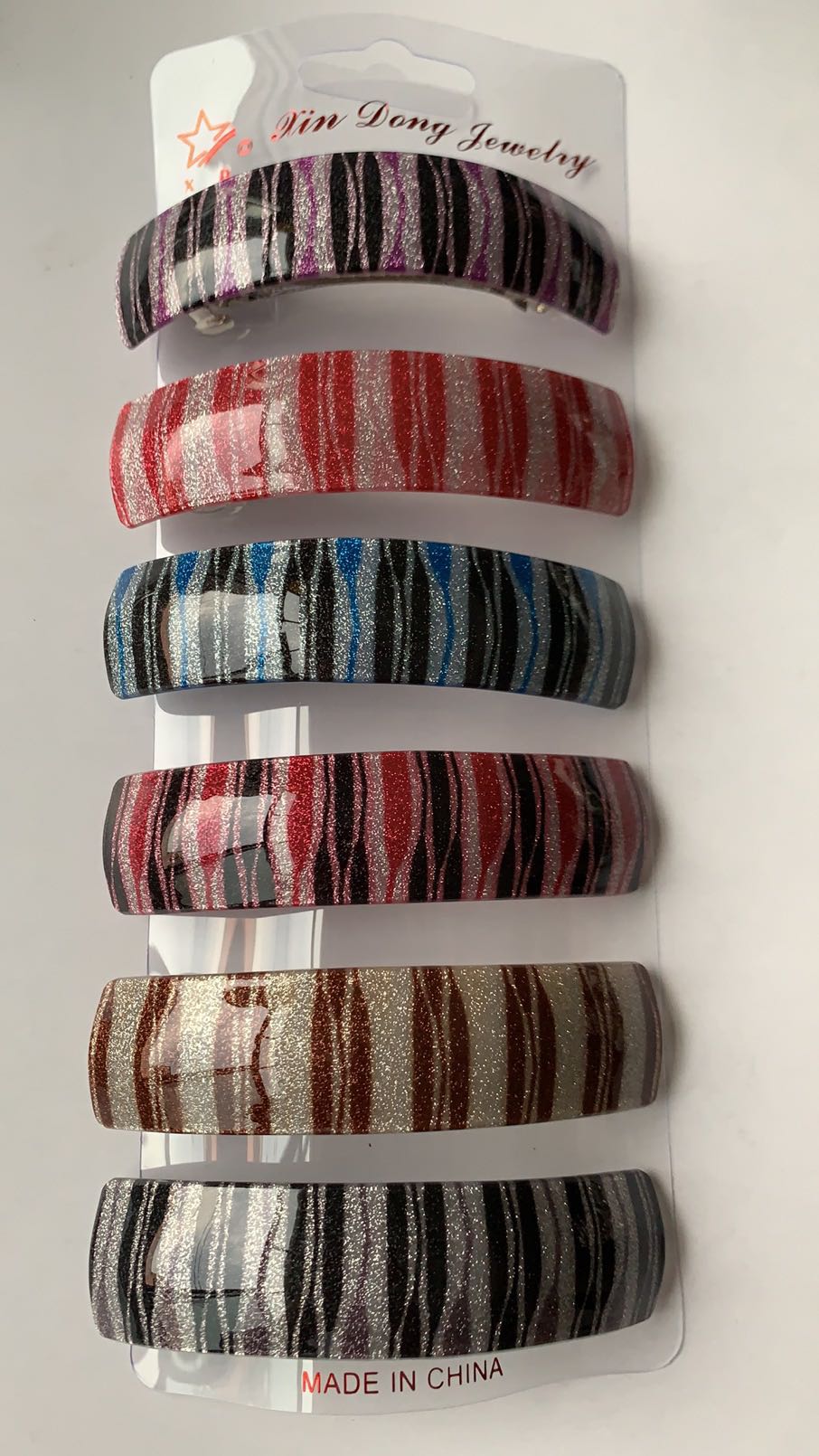 9 cm hair clip with bright pink stripes thumbnail