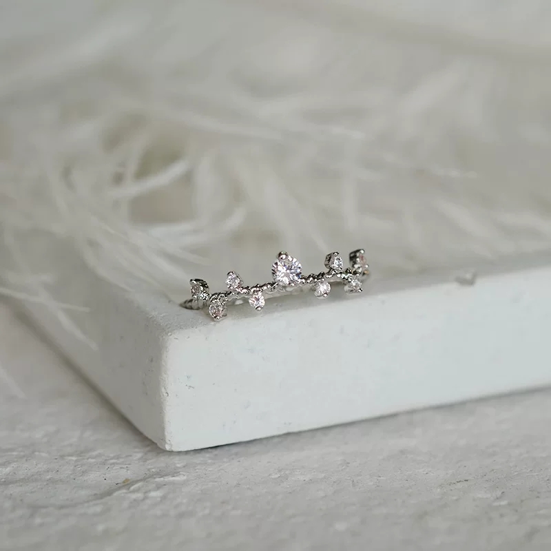 Korean simple and individual small spiny slightly inlaid zircon chic chic small diamond closed mouth exquisite joint index finger ring Application Scenario
