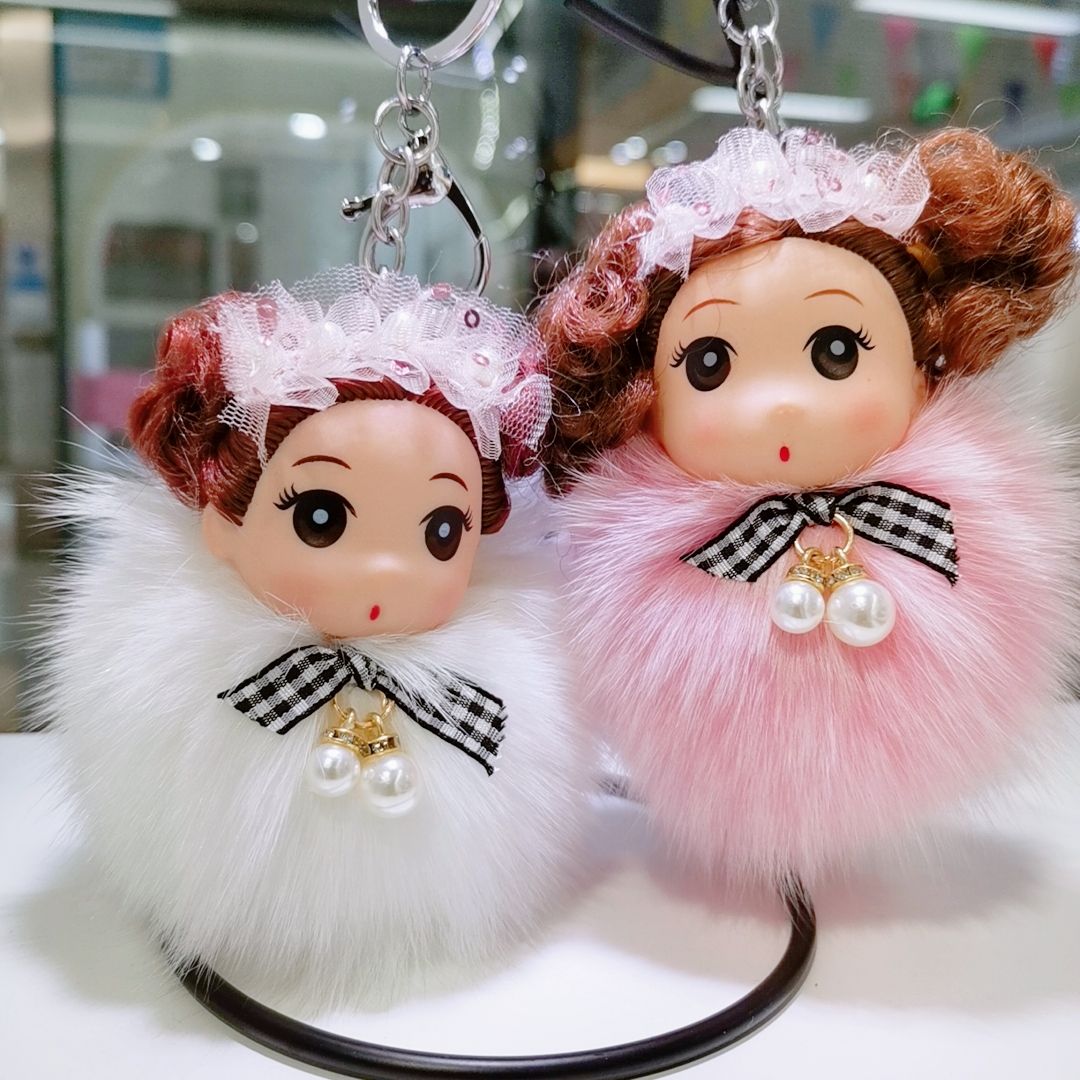 Fox fur ball pendants, cute sleeping dolls, couple dolls, plush pendants, car keychains, bag accessories