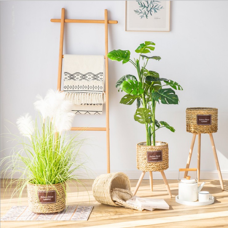 Factory Home Furnishing Nordic floor-standing flower POTS, wooden legs, flower baskets, flower pot combinations, green plants, living room home furnishing products. Large quantities offer better prices
