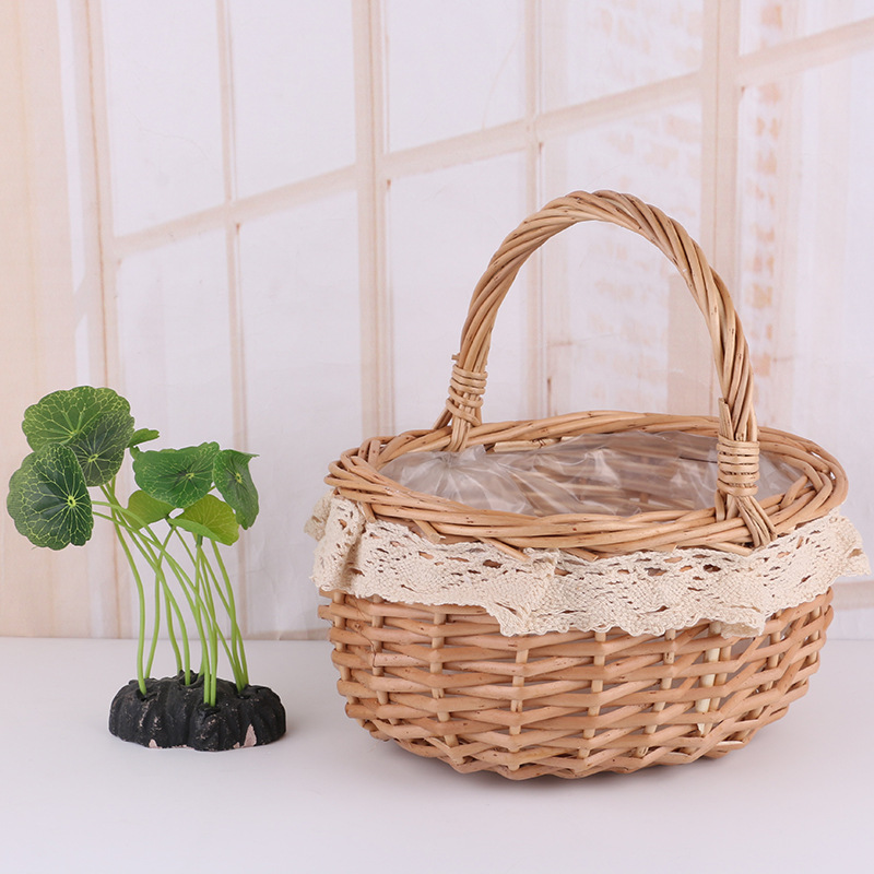 Factory direct sales square succulent flower baskets, home decoration items, willow woven flower baskets, hand-woven flower pot covers, 2 flower baskets details Picture