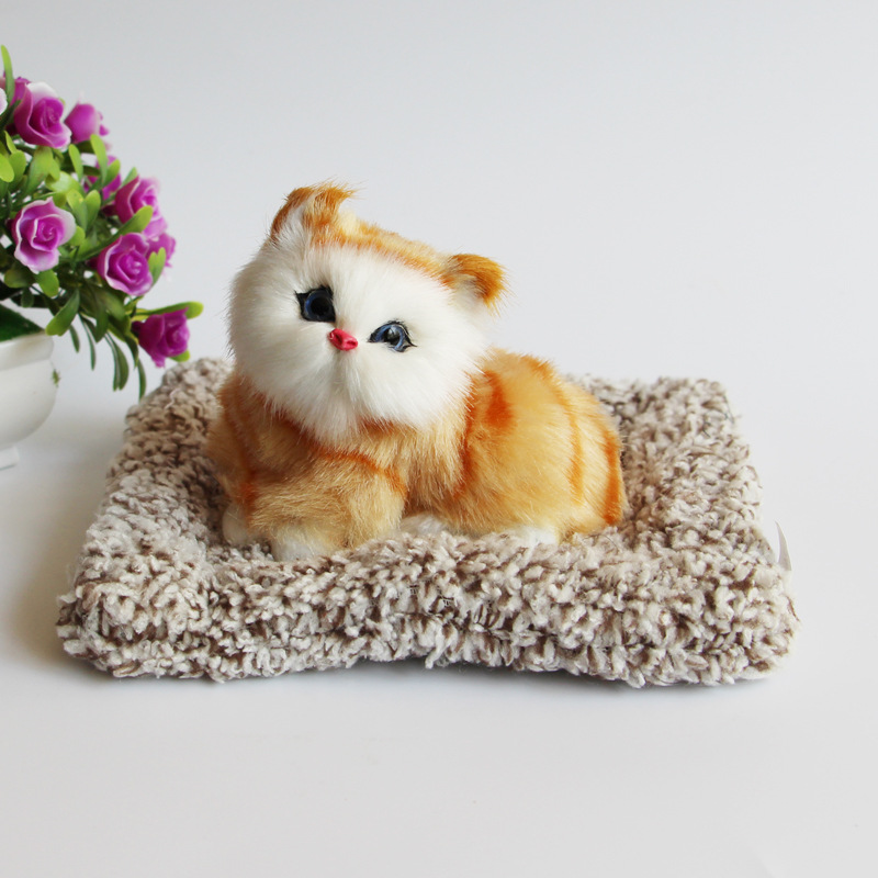 厂家直销仿真猫咪会叫竹炭睡垫猫咪景区热销摆件生日礼物送女朋友白底实物图