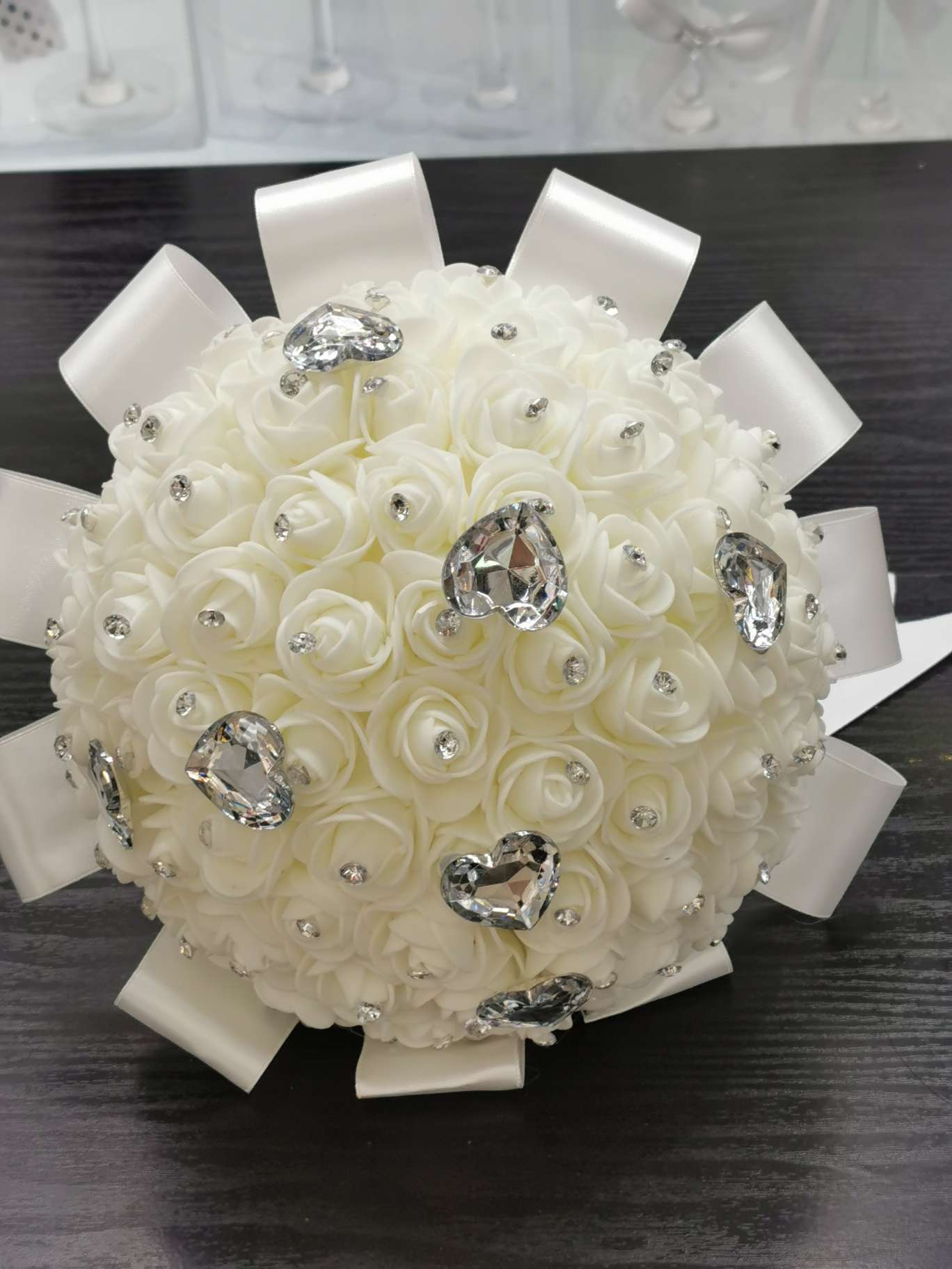 22cm super bright heart-shaped bride's bouquet, simulated flower dot diamond bridesmaid flower Only Love