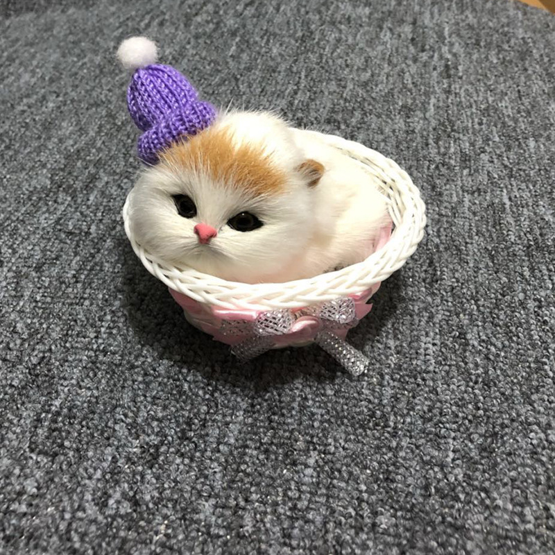 仿真小猫皮毛小动物汽车摆件一按会叫萌宠小猫咪玩具饰品厂家直销细节图