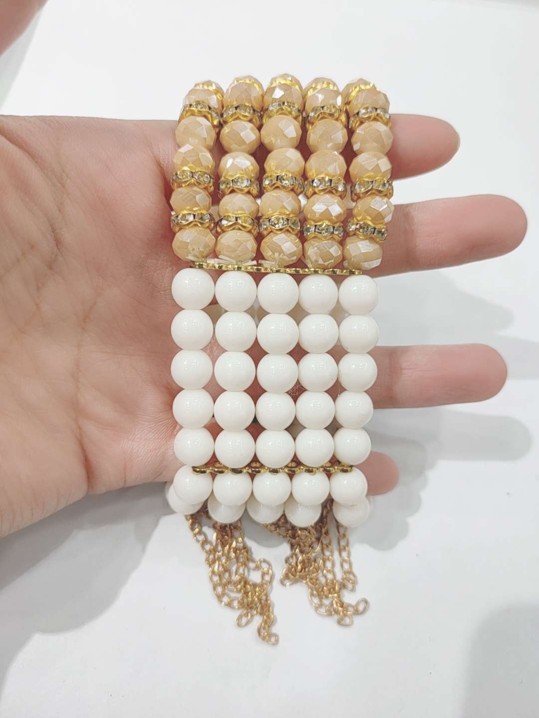 欧美韩版简约新款手工弹力线编织珍珠手链透明水晶气质百搭手环链条手链