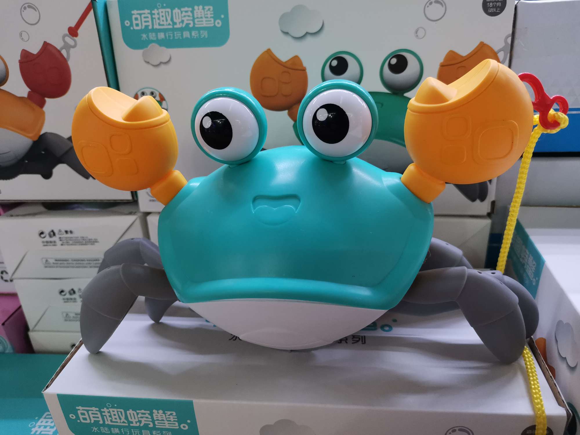 地摊热卖抖音爆款网红新品水陆两用螃蟹牵绳螃蟹上链戏水玩具一件装60个白底实物图