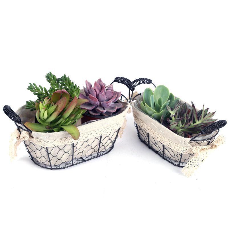Iron frame fabric retro style waterproof flower pot home decoration creative flower basket flower pot iron frame craft flower pot cover 2 flower POTS details Picture