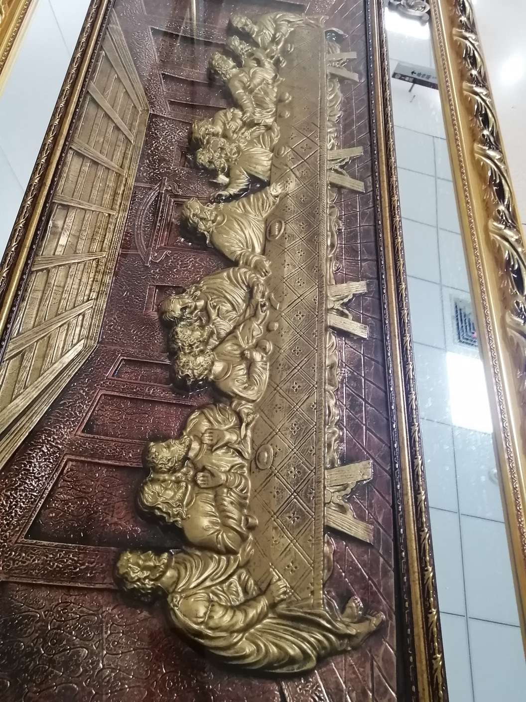 工厂批发 宗教人物装饰画实木双框装饰画客厅装饰画仿浮雕金色最后晚餐详情图7