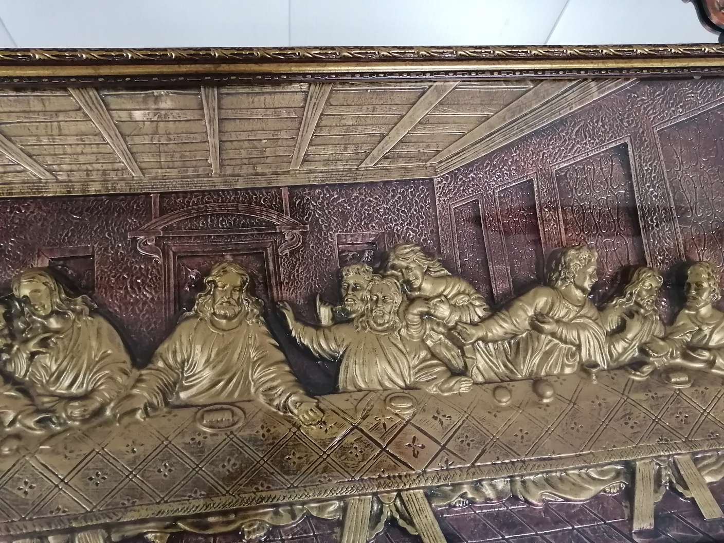 工厂批发 宗教人物装饰画实木双框装饰画客厅装饰画仿浮雕金色最后晚餐详情图6