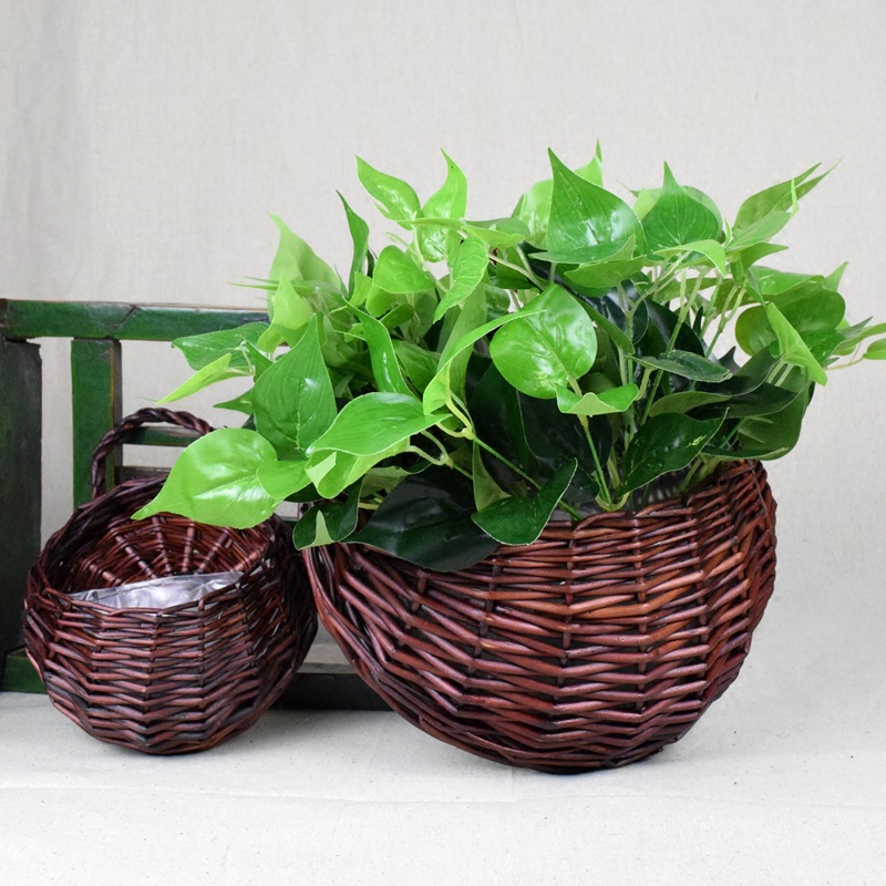 Garden Wicker Knitting Factory New Hand Rattan Knitting Succulent Decorative Grass Woven Flower Basket Wall Hanging Wicker Woven Bird's Nest Pot Wholesale