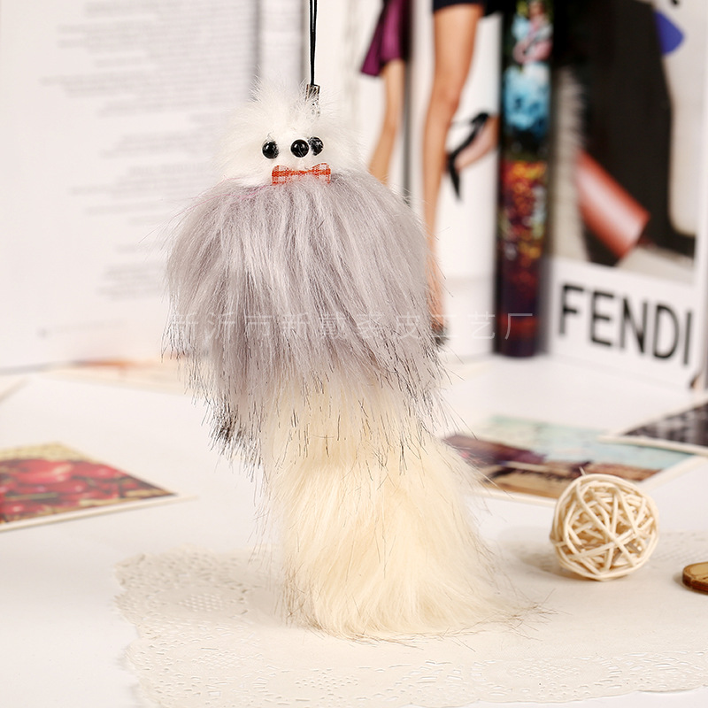 中号仿毛狐狸挂件 创意可爱包包挂件情侣挂饰包包汽车饰品白底实物图
