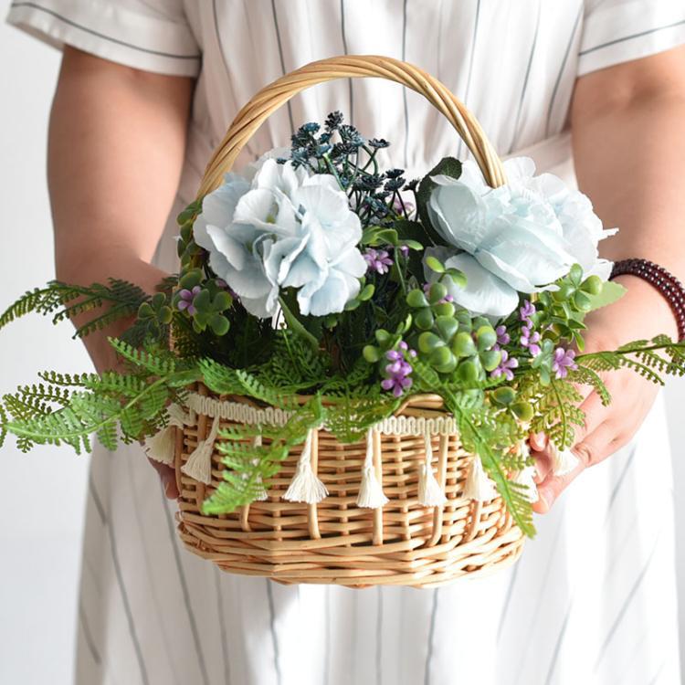 Origin Goods Packaging Flowers Hand-Woven Grass Succulent Flowerpot Willow Hand-Held Flower Basket Xi Shop Wholesale Willow Basket
