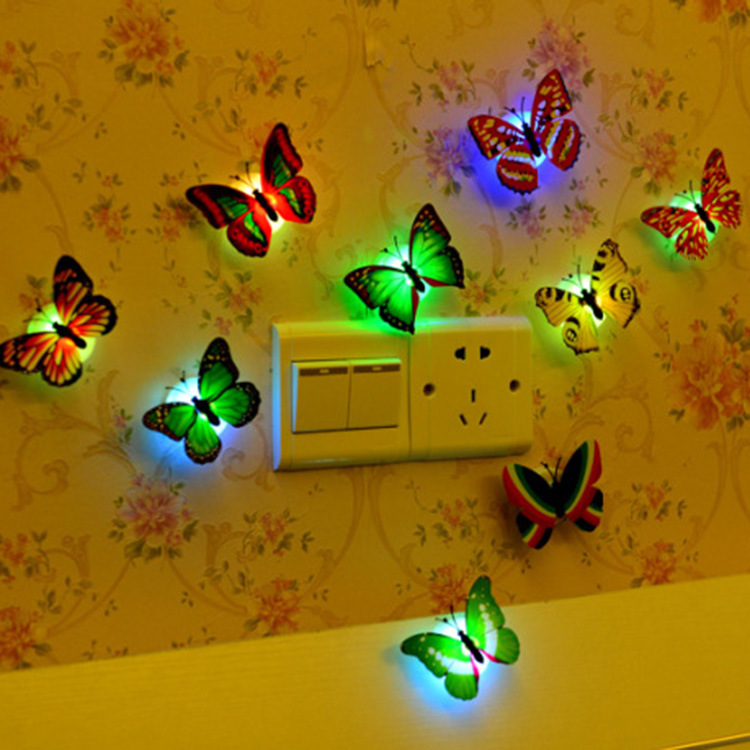 蝴蝶墙贴发光墙壁贴3D蝴蝶闪光氛围灯小夜灯直销墙贴小夜灯