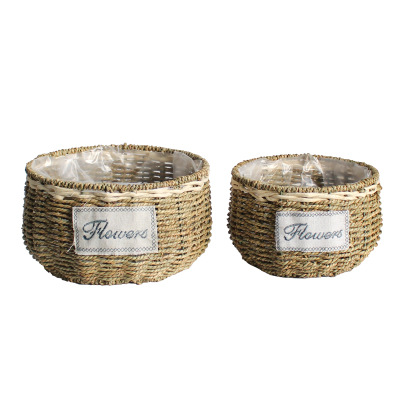 Direct sales from the flowerpot manufacturer: Hand-woven straw, rattan and willow succulent flowerpots for home gardening. Wholesale of straw and green ivy flower baskets. Three sets of flowerpots details Picture
