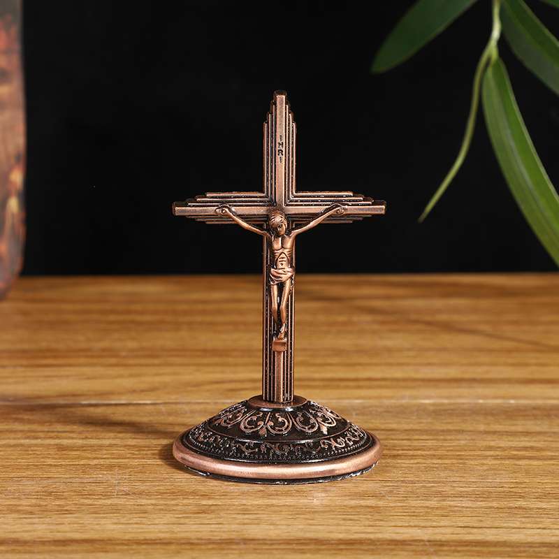 Zinc alloy small table cross with bottom, color optional thumbnail