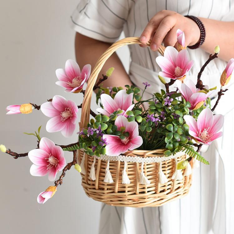 Origin Goods Packaging Flowers Hand-Woven Grass Succulent Flowerpot Willow Hand-Held Flower Basket Xi Shop Wholesale Willow Basket Specification drawing