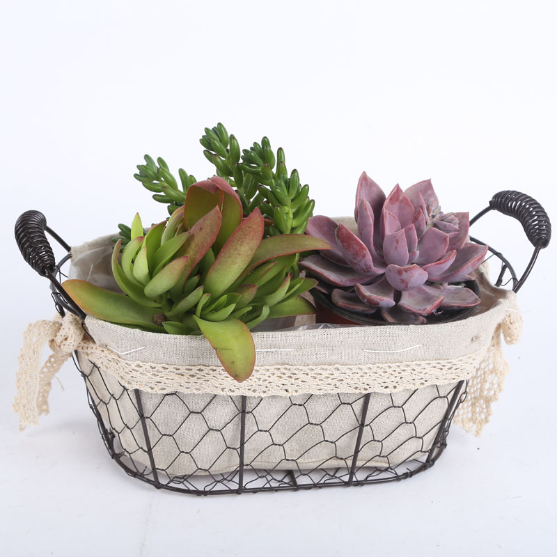 Iron frame fabric retro style waterproof flower pot home decoration creative flower basket flower pot iron frame craft flower pot cover 2 flower POTS Item Picture