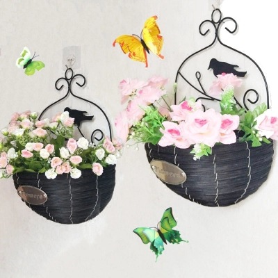 Factory Direct Sales Hot Willow Woven Wood Wall Hanging Flower Pot Home Gardening Creative Grass Rope Wall Hanging Flower Basket Wholesale Item Picture