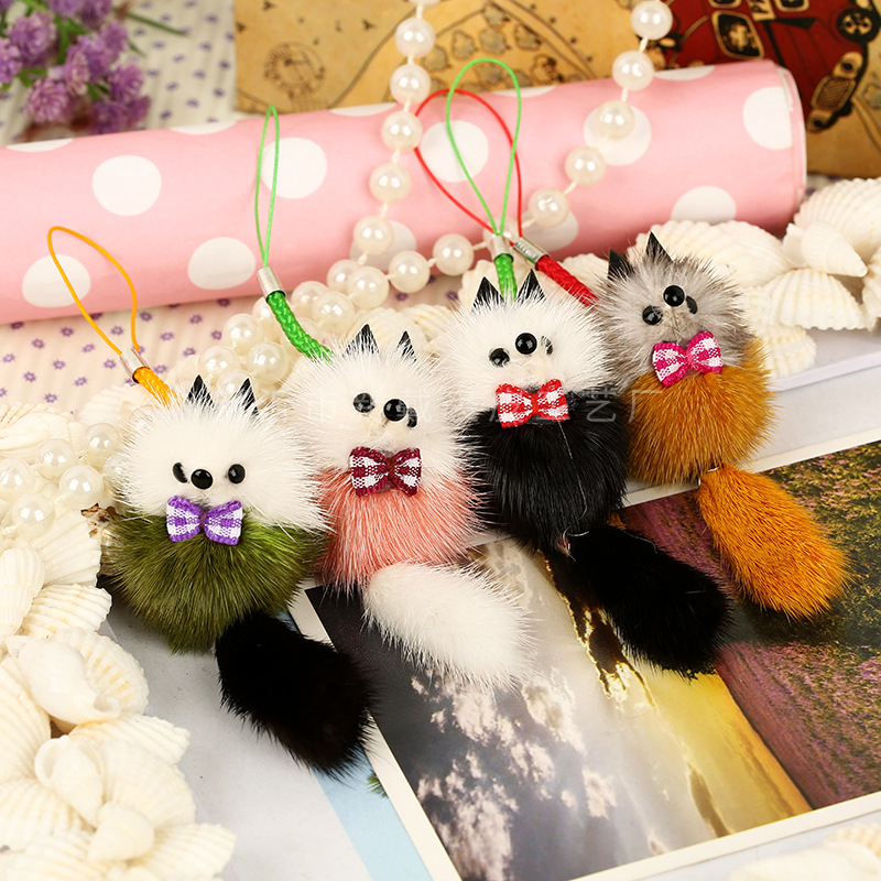 水貂毛小狐狸挂件 狐狸手机挂饰包包挂件 钥匙扣挂坠包包手机挂件细节图