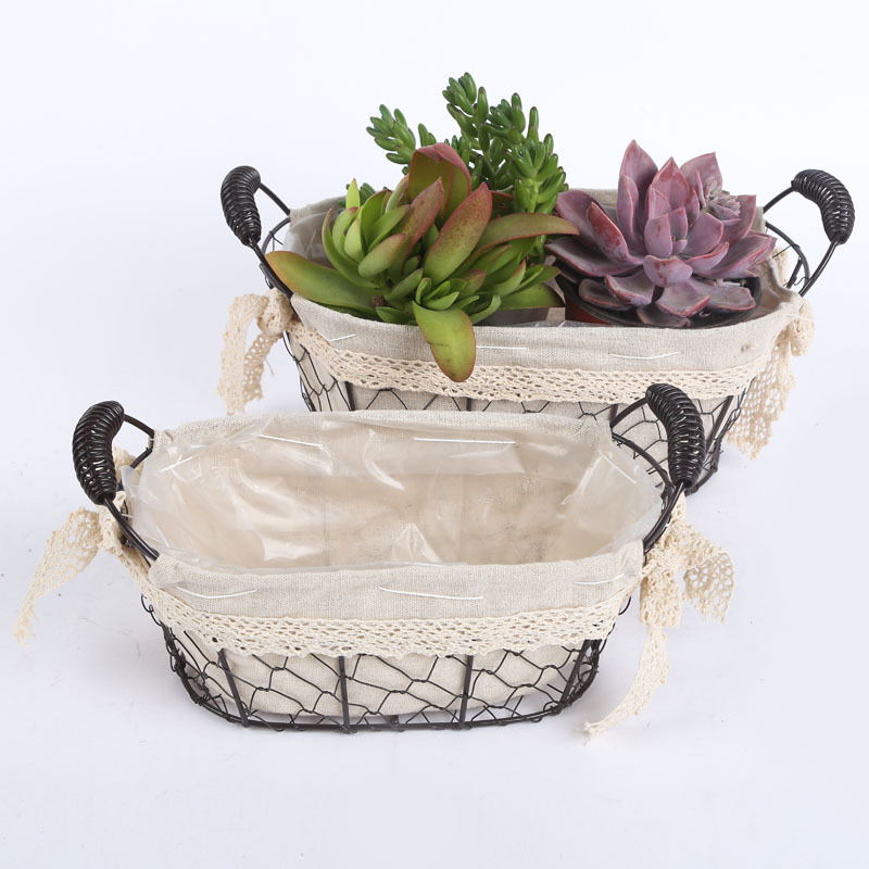 Iron frame fabric retro style waterproof flower pot home decoration creative flower basket flower pot iron frame craft flower pot cover 2 flower POTS Application Scenario