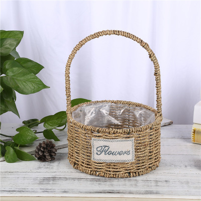 Manufacturers Wholesale Hand-Held Straw Flower Basket Fruit Basket Holiday Gifts Wicker Rattan Flower Pot Like Shop Packaging With Hand Gift Flower Basket 25 Caliber 22 Caliber details Picture
