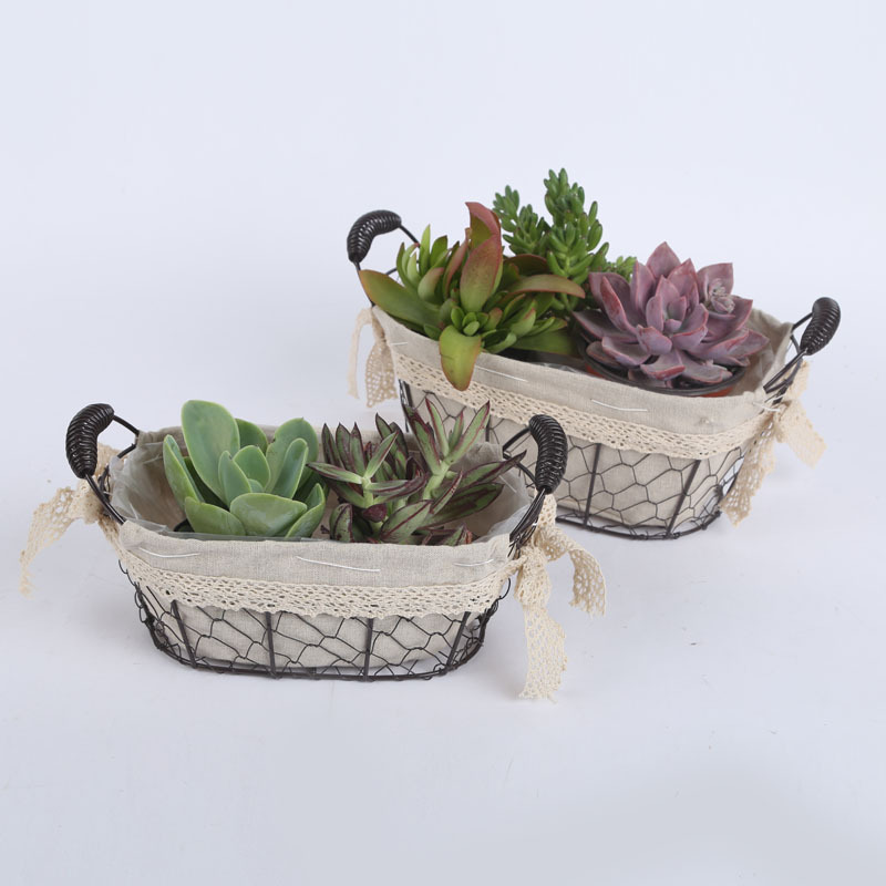 Iron frame fabric retro style waterproof flower pot home decoration creative flower basket flower pot iron frame craft flower pot cover 2 flower POTS Specification image