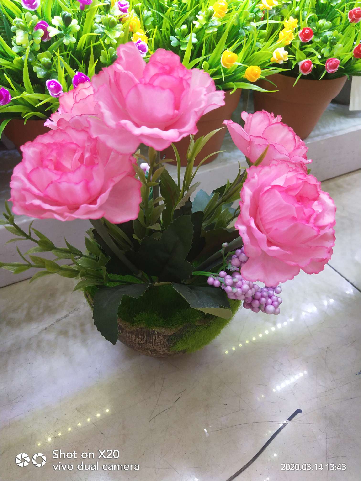 5头杜鹃花办公室盆栽仿真花盆景