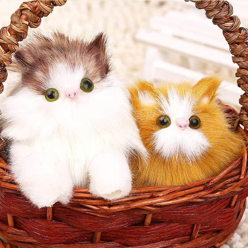 Brown and blue voice-controlled dual cat car accessories, birthday gifts, mixed-color plush toys details Picture