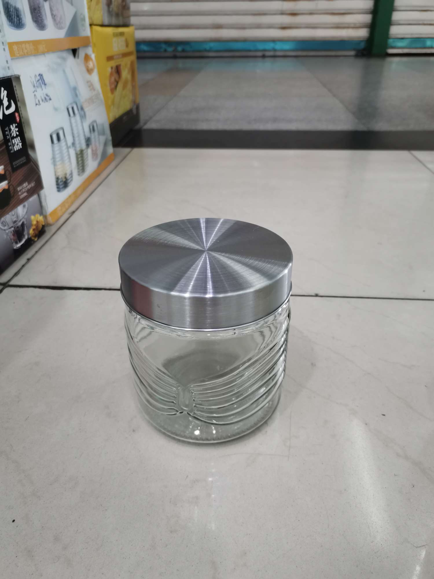 Glass jar.