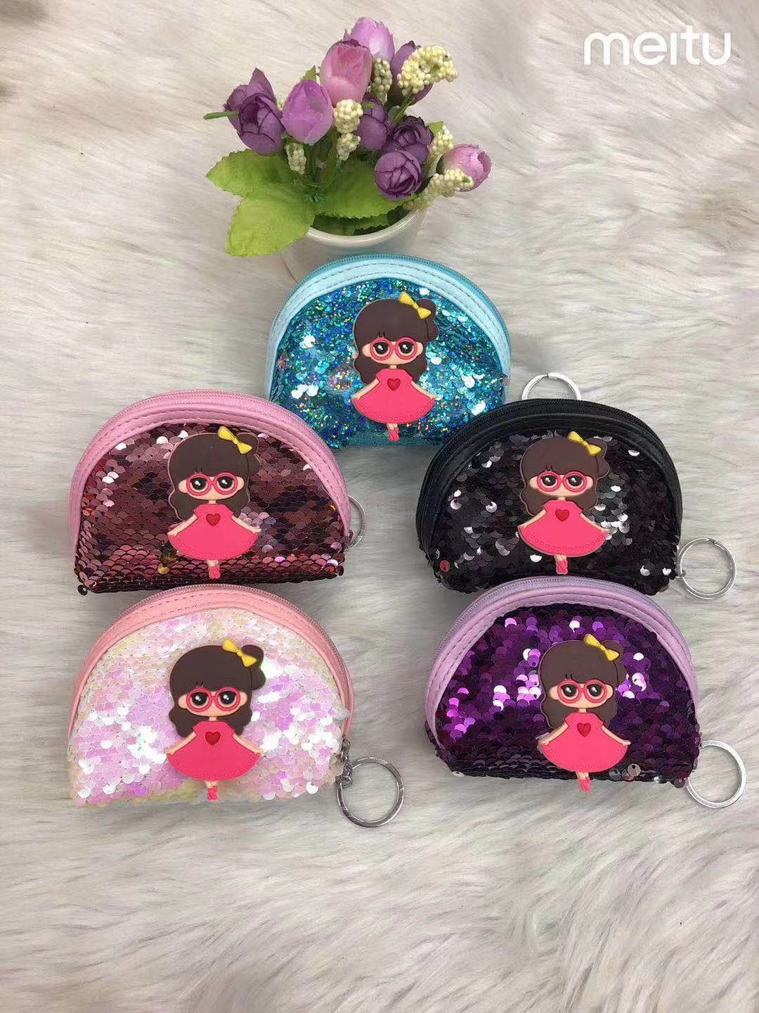 Sequined semi-circular bag