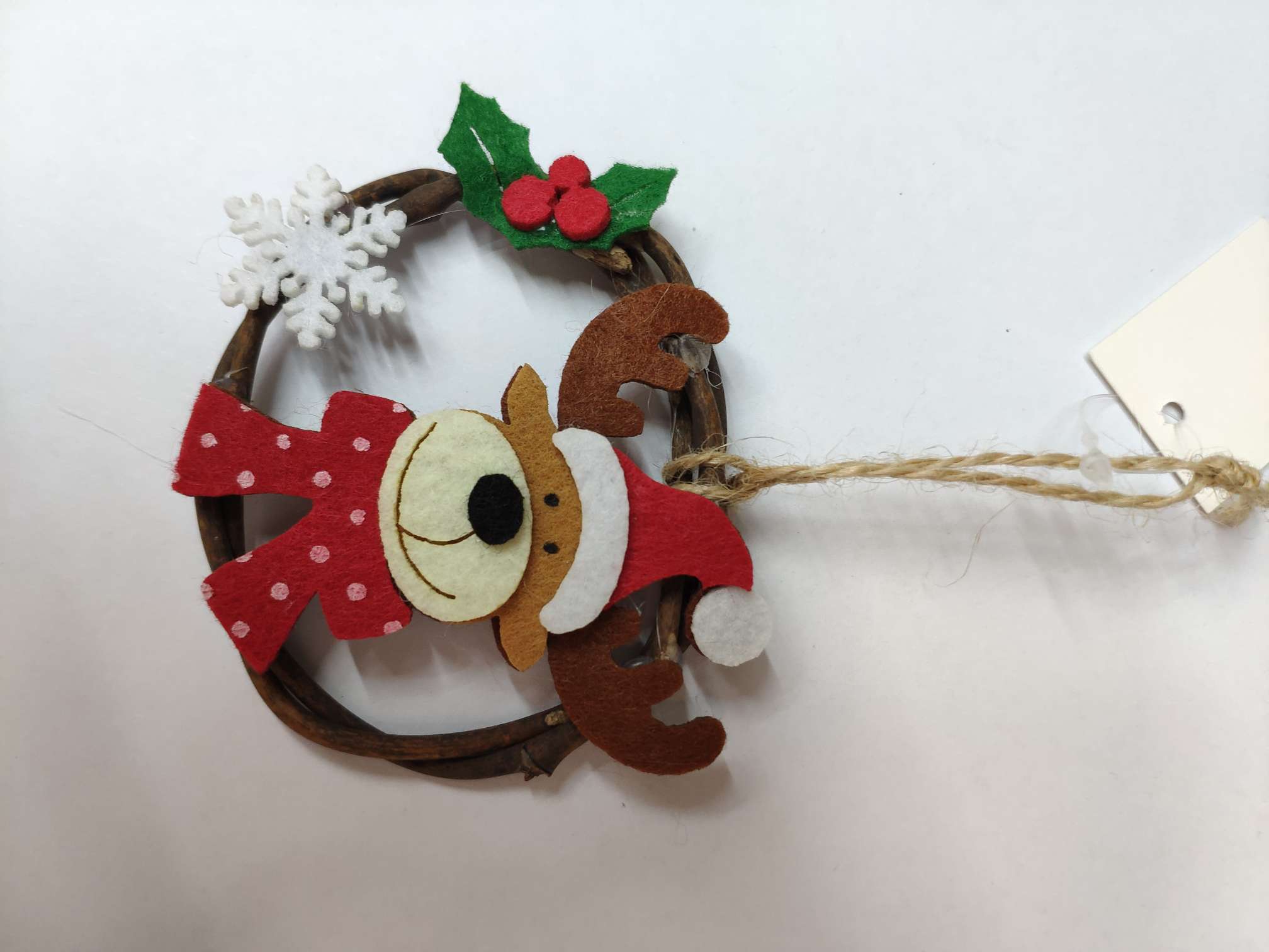 Fawn Christmas rattan ring wreath small pendant thumbnail