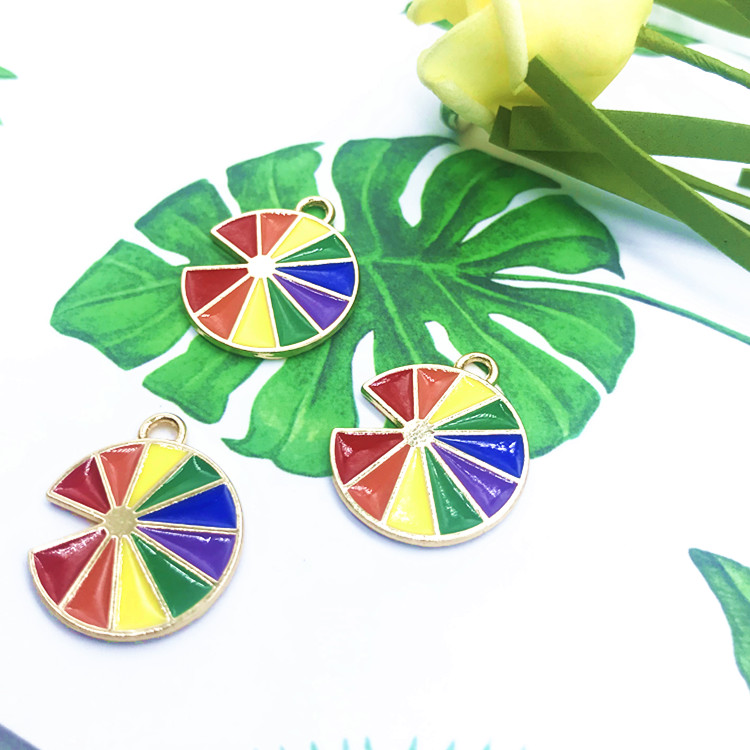 DIY alloy rainbow disc pendant accessories, earrings, bracelet accessories and ornaments details Picture