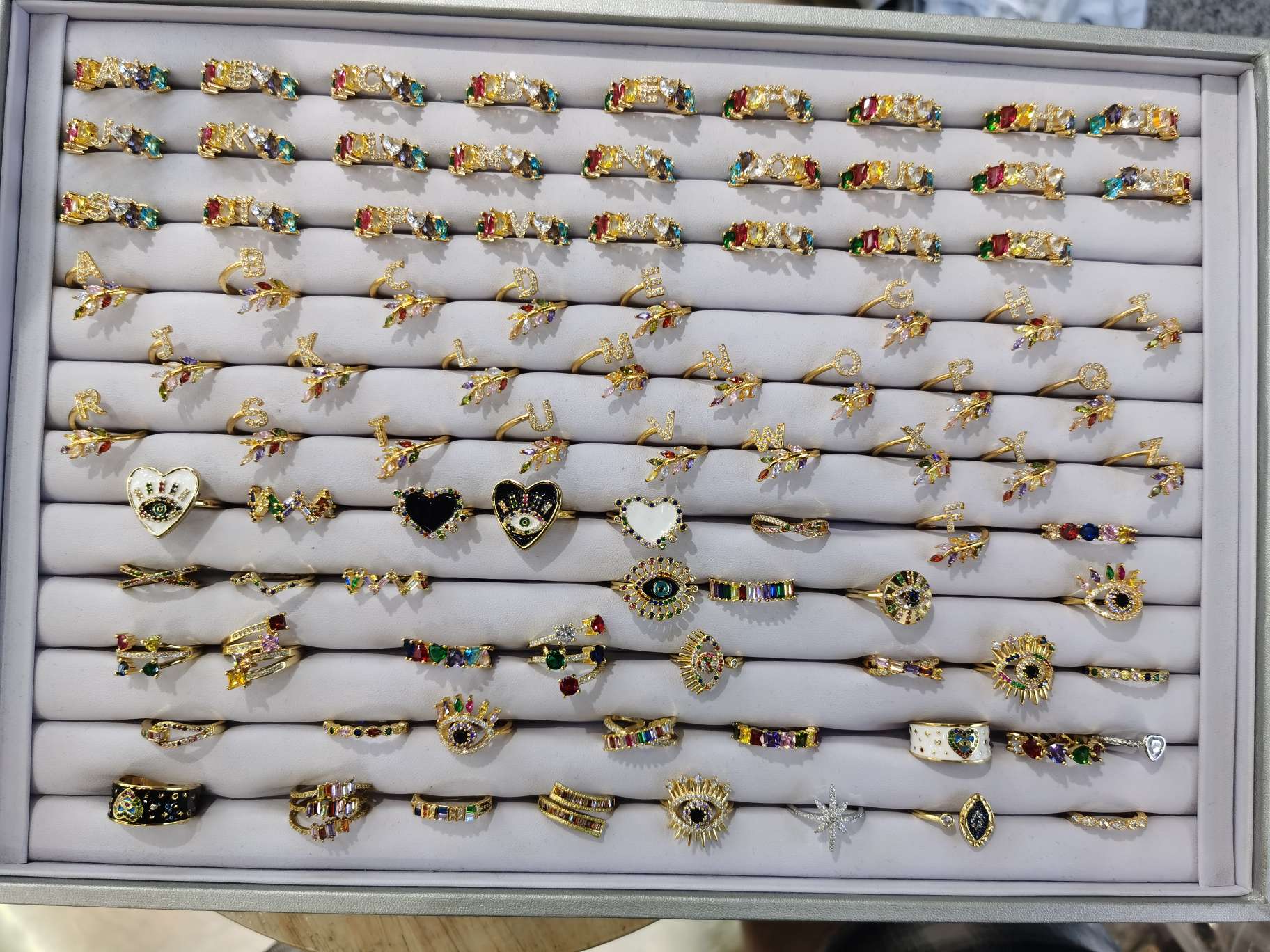 Micro-set open ring, letter ring, zircon ring