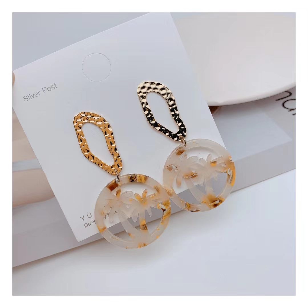 Feather butterfly new holiday beach exquisite personality temperament simple fashion coconut tree round S925 silver needle earrings female thumbnail
