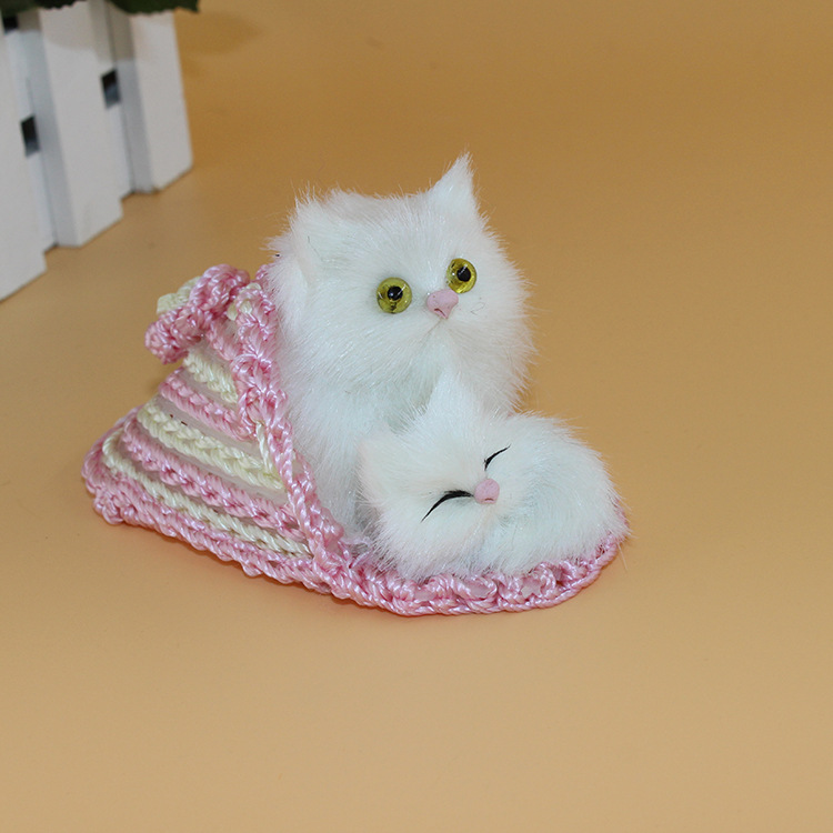 拖鞋猫仿真动物毛绒玩具仿真猫咪仿真动物玩具动物玩具母子猫咪白底实物图