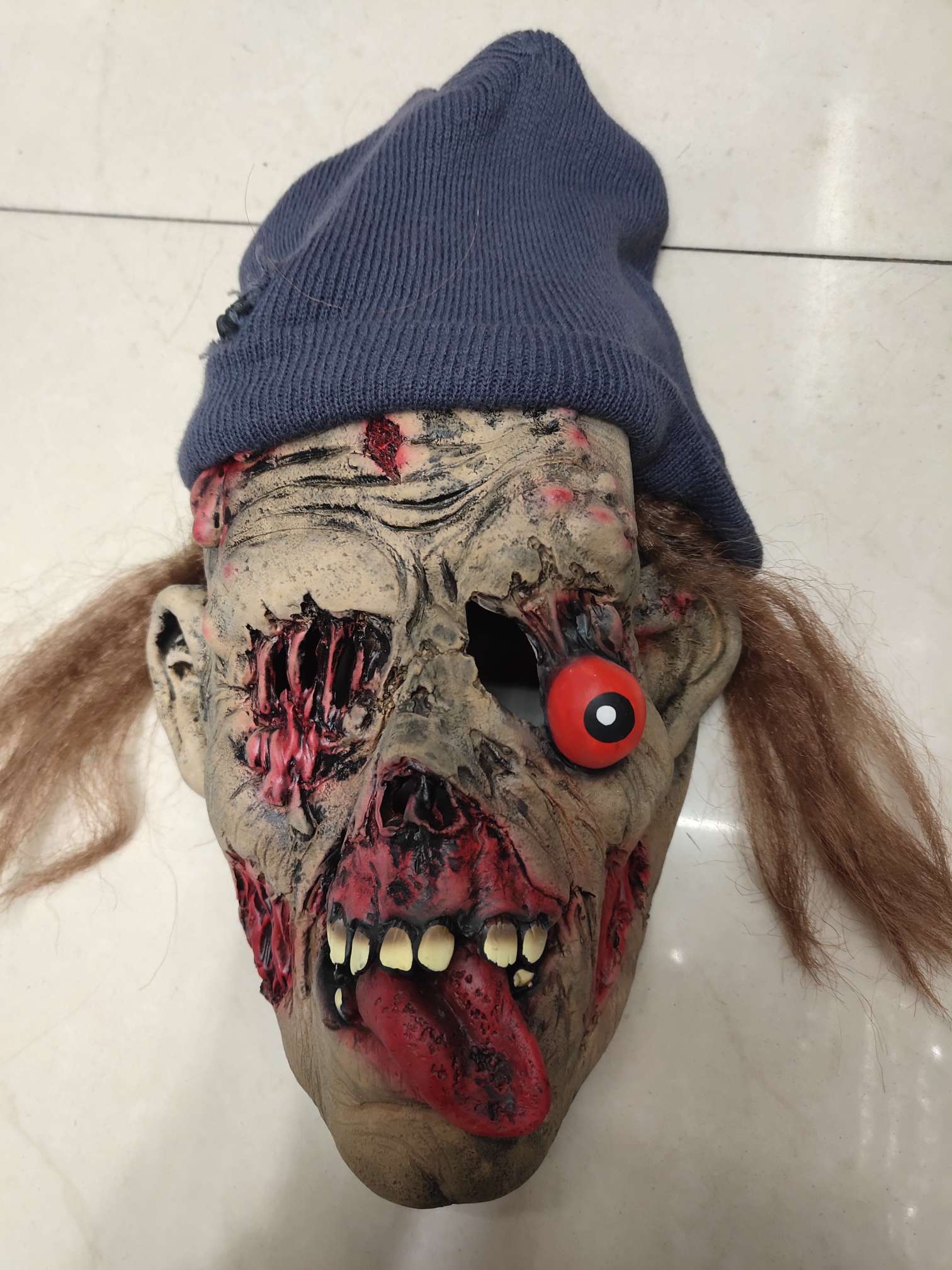 带帽乳胶鬼头骷髅头面具细节图