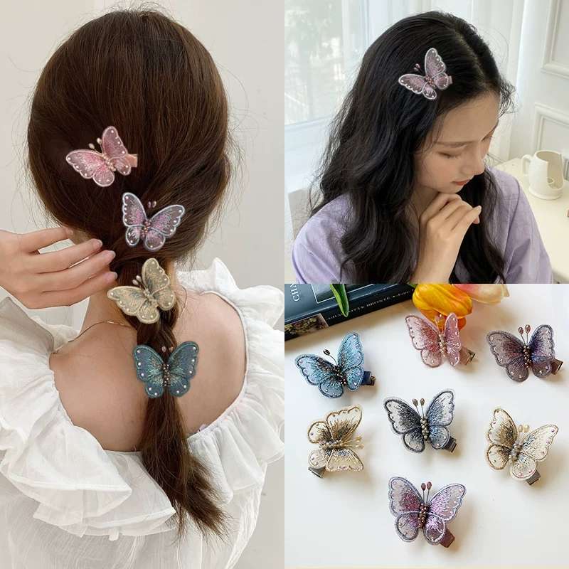 Super fairy-like gauze butterfly hair clip at the back of the head, female crystal hair clip, side clip, top clip, bangs clip, Korean Internet celebrity headwear details Picture