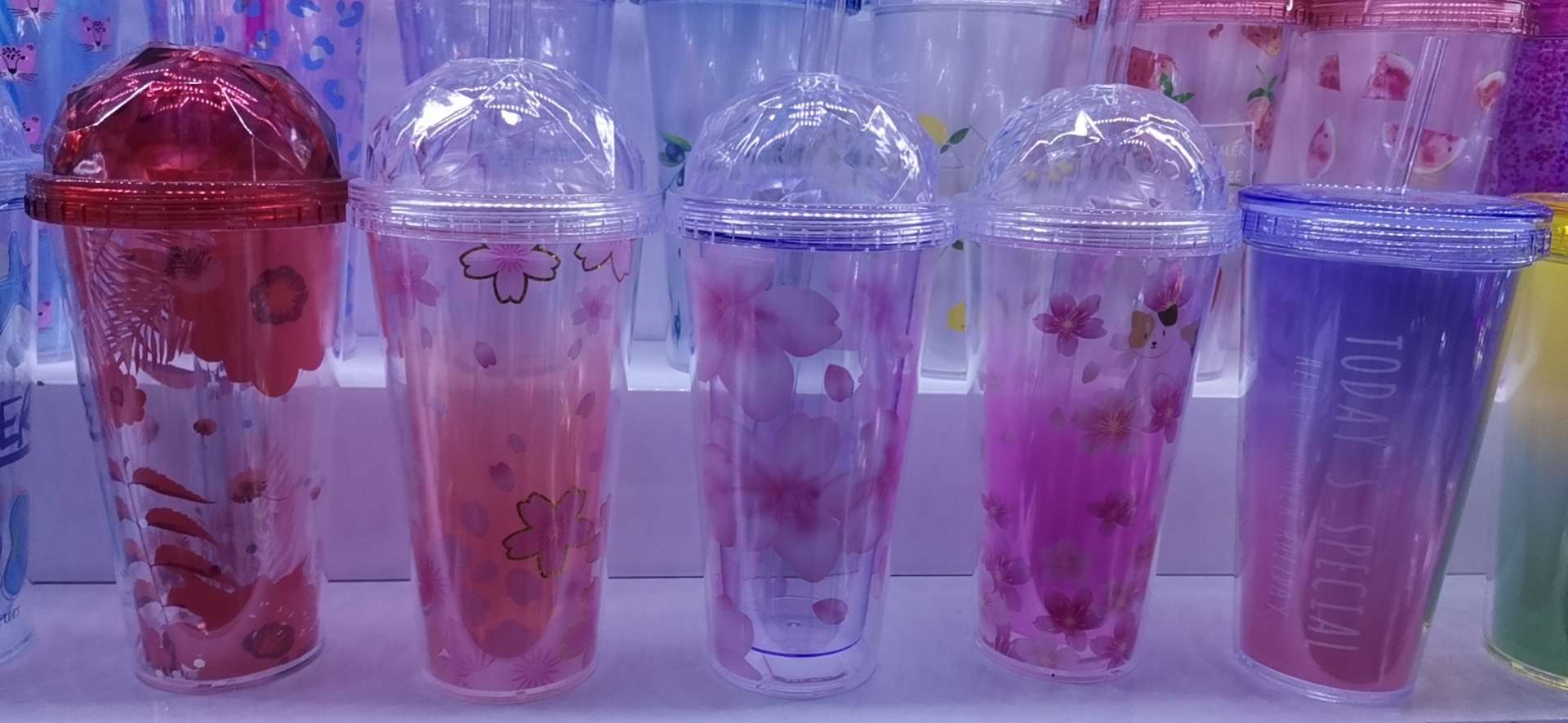 厂家直销樱花系列珍珠奶茶钻石盖水杯详情图1