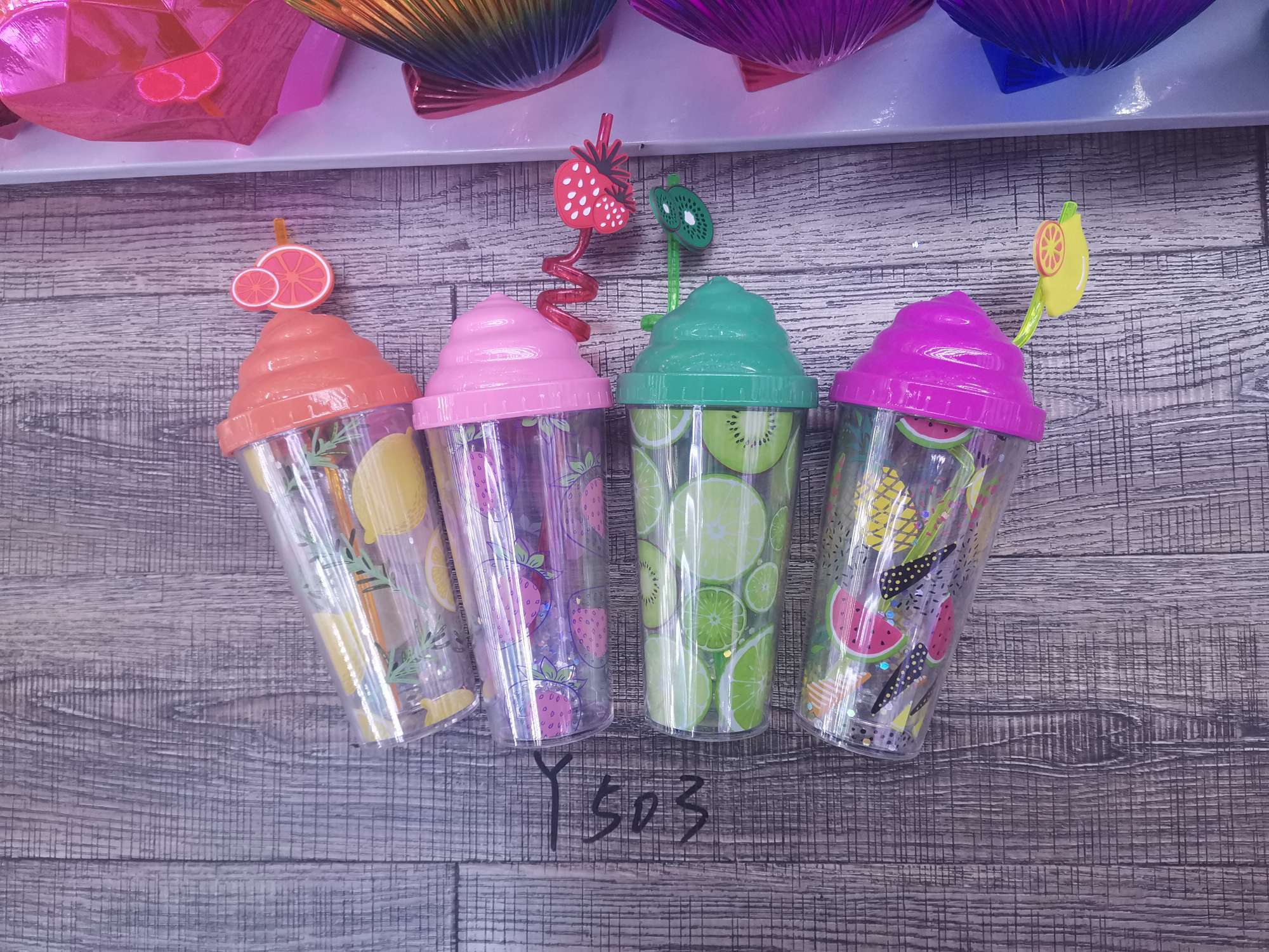 Factory direct sales of fruit series threaded straws with accessories and water cups